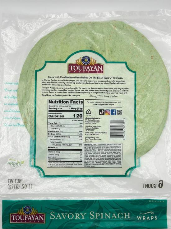 Toufayan Wraps Spinach 312G