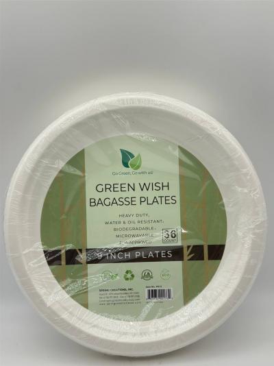 GREEN WISH BAGASSE PLATES 36PC